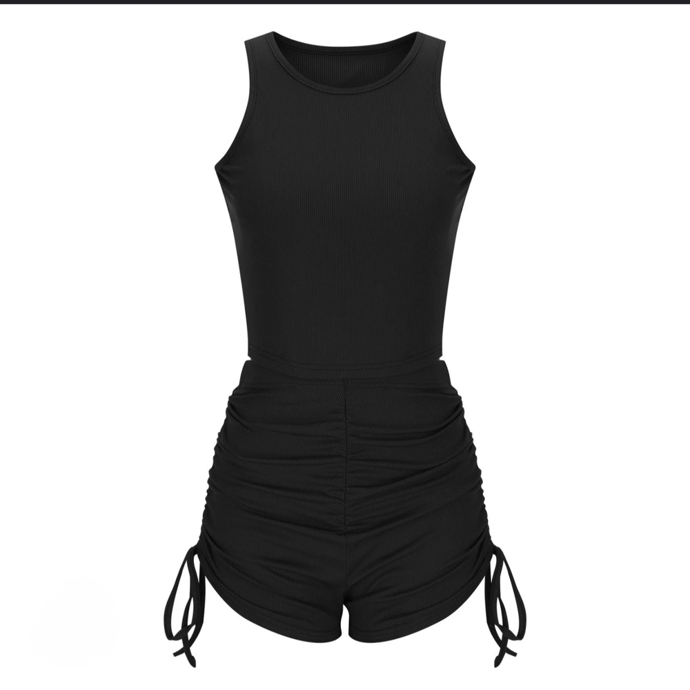 Black Sleeveless Ruched Romper